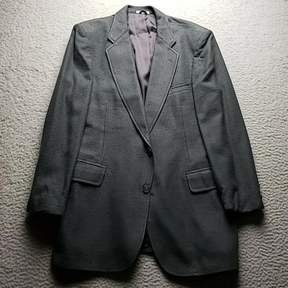 Vintage Savile Row Blazer Mens 42 Long Gray 100% Silk Sport Coat Jacket Burdines